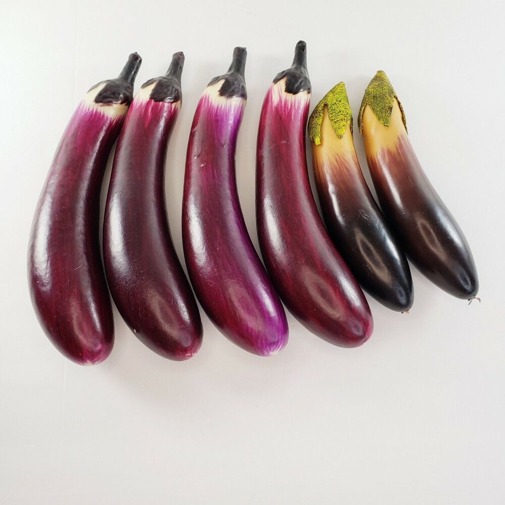 6 Artificial Japanese Eggplants Fake Faux Purple Veggies Prop Display Tuscan